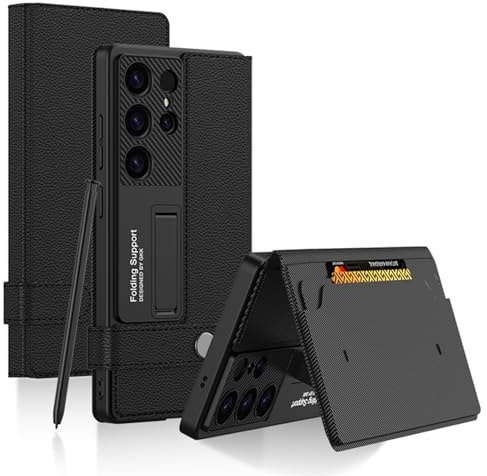 Ailicici Hülle für Galaxy S23 Ultra 5G, Premium Leder Handyhülle [Kohlefaser Kameraschutz] [Kartenfächer] Stoßfestes Case Schutzhülle mit Standfunktion und TPU Innenhülle für Samsung Galaxy S23 Ultra