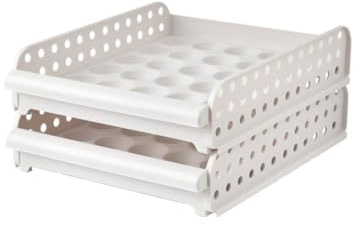 OSALADI Boîte à Œufs Empilable 2 Couches 30 Compartiments En Plastique Blanc, Organiseur De Bac à Légumes Réfrigérateur, Rangement Pratique Et Gain De Place Cuisine