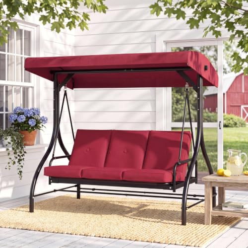 TLSUNNY 3 Seater Garden Swing, Convertible Glider Bed, Outdoor Patio Swings