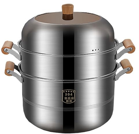 Vaporera for cocinar, olla de acero inoxidable de 3 niveles, vaporera for alimentos, vaporera for verduras, cacerola con asa/tapa de vidrio(36cm)