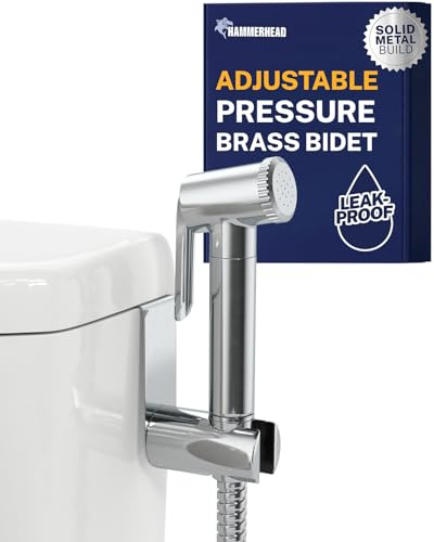 HammerHead Showers Solid Metal Adjustable Pressure Handheld Bidet Sprayer for Toilet, Handheld Bidet Attachment with 47-Inch Hose and Leak-Proof T-Valve, Jet Spray for Toilet, Muslim Shower, Chrome
