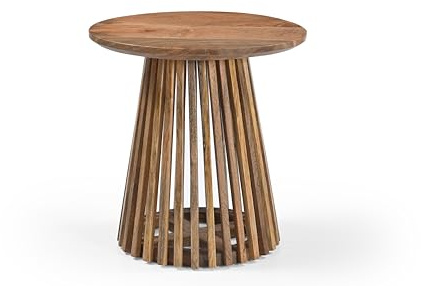 iAnanas fertig montiert & sofort einsatzbereit Runder Luxus-Couchtisch aus Holz, stilvoller, moderner Latten-Beistelltisch Boho-Stil Wohnzimmer rustikales Natur-Finish, elegant langlebig 50x50x50 cm