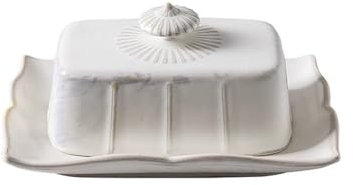 Mantequera con tapa Caja de mantequilla de cerámica vintage francesa Vajilla francesa Plato de mantequilla al horno con tapa de mantequilla de vaca Plato de dim sum Caja de queso Mantequillera(Blanco)