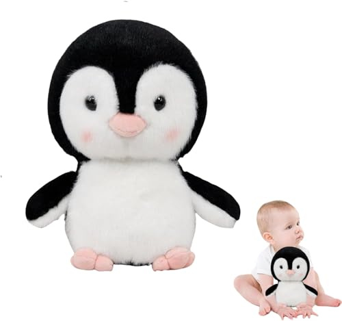 Plüsch-Pinguin Kuscheltier, 23 cm, Schwarz-Weiß mit Rosa Füßen, Weich und Flauschig