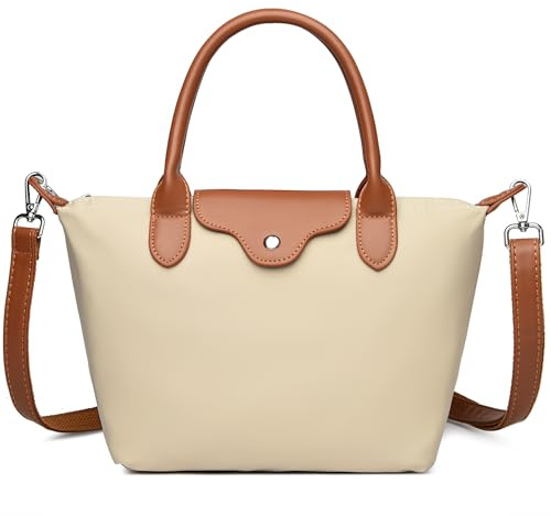 Micmores Crossbody bag Damen Handtasche Nylon Umhängetasche Damen Klein Schultertasche mit PU-Leder Griff und verstellbarem, abnehmbarem Schulterriemen (Aprikot)