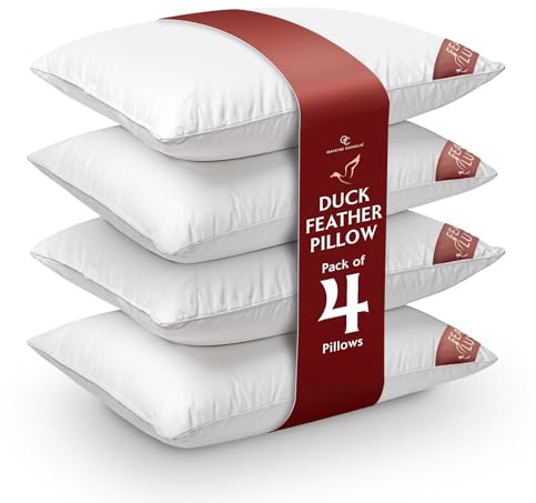 GC GAVENO CAVAILIA Duck Feather Pillows 4 Pack Hotel Quality | Premium Down Pillows | Breathable Soft Pillows | Cooling Pillow | Side Sleeper Pillow | Hypoallergenic Bed Pillow | UK Size (48x74cm)