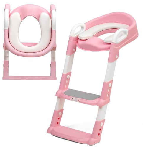 Crystals Foldable Toddler Potty Training Seat with Step – Child Toilet Seat with Ladder for Boys & Girls, Non-Slip Kids Potty Trainer, Comfortable & Easy to Use (Pink)
