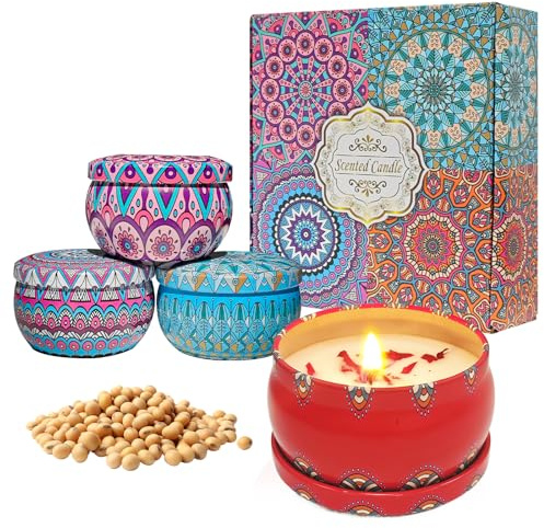 Candle,Scented Candles Gift for Women, Aromatherapy Candles Gift Set,Portable Travel Tin Candle,4 Pack Soy Wax Candles for Mother's Day, Christmas, Birthday, Valentine's Day, Bath, Yoga