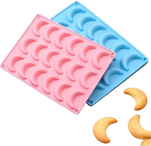 MURISE Vanillekipferl Backform 2 Stück, Vanillekipferl Form Silikon, Vanillekipferl Backblech Kipferl Backform Kipferlblech für Schokolade Eiswürfel Pralinen (Blau und Rosa)