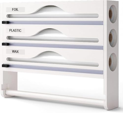 Porta pellicola e alluminio carta per alimenti, dispenser di pellicola in alluminio con taglierina e porta cucina, supporto portaoggetti per parete/cassetto da cucina