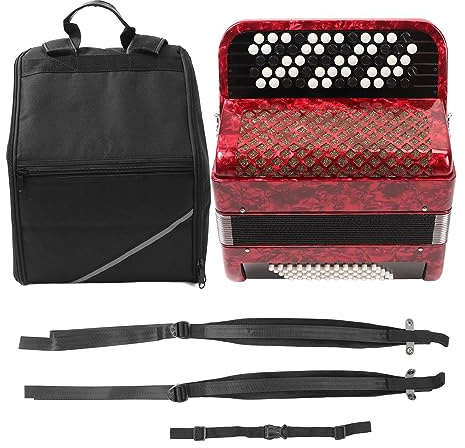 62 Keys Accordion 60 Bass Button Accordion Kids Educational Musical Instrument with Straps Red