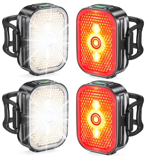 Viccux 2026 Ultra Slim Bike Lights with Reflectors, 8+6 Modes Bike Headlight and Tail Light Assemblies Motorcycle, IP65 Waterproof & Dual USB-C 1-2 Hrs Fast Charge Bike Lights for Night Riding, 2 Pack