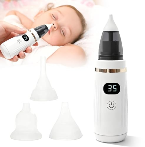Mouche Bébé Électrique, Aspirateur Nasal Bébé Électrique, avec 5 Niveaux d’Aspiration, 3 Embouts en Silicone, USB Rechargeable, Hygiénique et Facile à Nettoyer, pour Nourrissons et Enfants