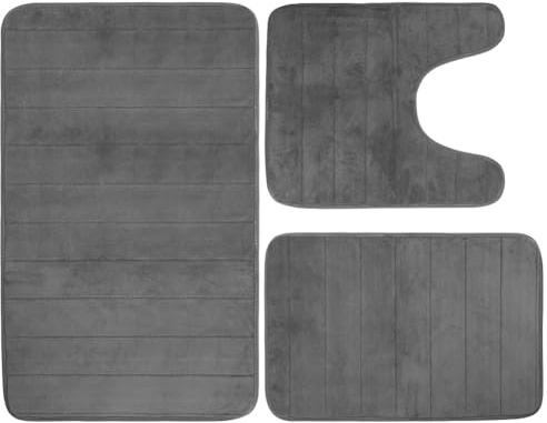 Umllpet Tappeto Bagno Antiscivolo in Memory Foam, Set da 3 Tappetino Bagno Assorbente per Doccia, WC e Vasche da Bagno Morbido e Confortevole (Grigio scuro)