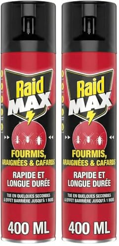 Raid Max Fourmis, Araignées et Cafards - 2 en 1 Action Rapide et Longue Durée - Jusqu'à 1 Mois d'Efficacité - 1 Aérosol (Lot de 2)