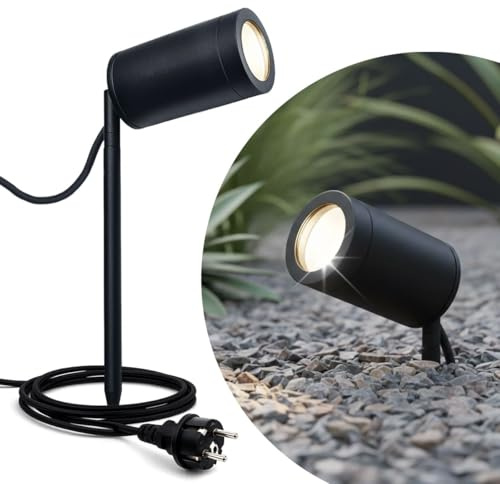 Gartenstrahler mit Erdspieß rund schwarz - LED Leuchtmittel: GU10 5W warmweiß