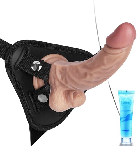7.28'' Brown Strap on Dildo with Harness, Wearable Realistic Penis Silicone Dildo Portable Adult Sex Toy for Female Masturbation Women Lesbian Couples and Gay