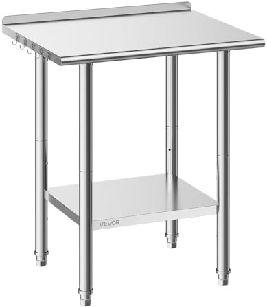 VEVOR Tavolo da Lavoro per Cucina in Acciaio Inox Senza Ruote, Tavolo per Preparazione da Cucina 762 x 610 x 894 mm con Alzatina 30 mm, Ripiano Sotto Portaoggetti 168 kg, Ristorante, Hotel, Catering