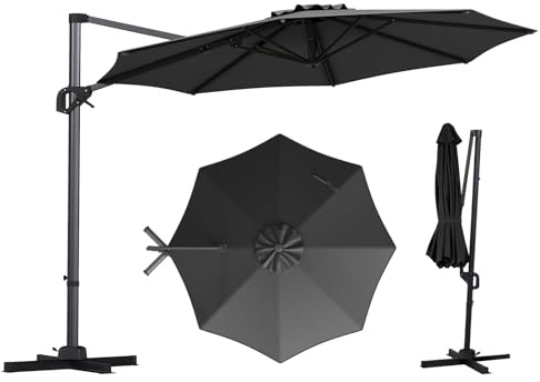COSTWAY Ombrellone da Giardino 300 cm, con Manovella, Inclinazione Regolabile, 8 Stecche, Girevole a 360°, Tetto Ventilato, Protezione Solare, per Esterno, Balcone e Terrazza (Grigio)