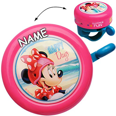 alles-meine.de GmbH Fahrradklingel - Minnie Maus - incl. Name - universal auch für Roller, Scooter und Dreirad Laufrad/Kinderfahrrad -Kinder Mädchen/Lenkerklingel - Maus ..