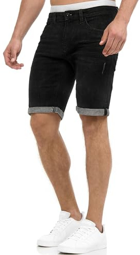 Indicode Uomini Caden Jeans Shorts | Pantaloncini Jeans Used Look con 5 Tasche Black M