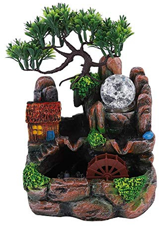 Wakects Umidificatore, fontana da desktop a cascata con cambio di colore, simulazione da giardino roccioso, umidificatore a LED, decorazione per la casa (EU 220 V)