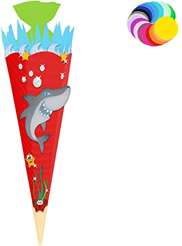 alles-meine.de GmbH Bastelset - Schultüte Farbe & Größe wählbar 70/85 / 100 cm - Hai Fisch - Farbe frei wählbar - Bastelschultüte - Zuckertüte zum selber Basteln Bemalen Be..