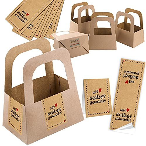Logbuch-Verlag 5 Weihnachten Plätzchen Verpackung MIT LIEBE SELBSTGEMACHT kleine mini Körbe Geschenkkorb Kraftpapier + 10 Sticker für Geschenke
