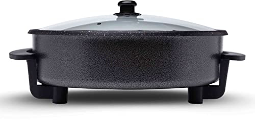 SOGO Sartén Paellera eléctrica con Tapa de Cristal Reforzado y Recubrimiento antiadherente | Ø interior 30 cm | profundidad 5 cm | termostato ajustable hasta 240º C | 1500W | SIN PFOA