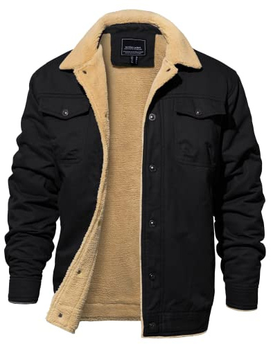EKLENTSON Men's Work Jacket Thermal Military Hunting Jacket Cotton Casual Thick Fleece Jacket Black,M