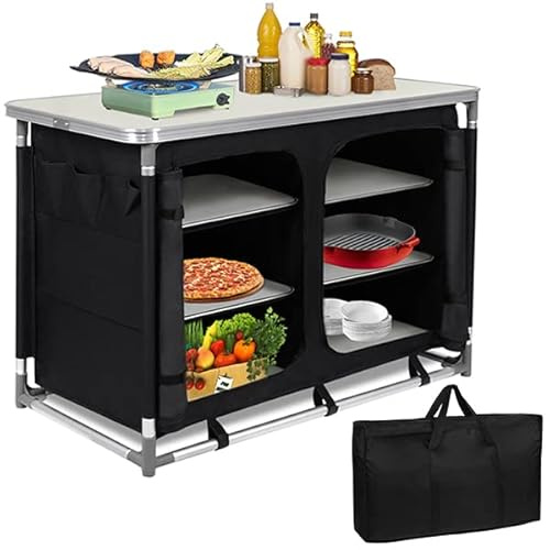 YUENFONG Campingschrank CampingKüche Reiseschränke, Aluminium und MDF Schrank mit Tragetasche, für Außenaktivitäten,Partys,Camping-Enthusiast(Type C)