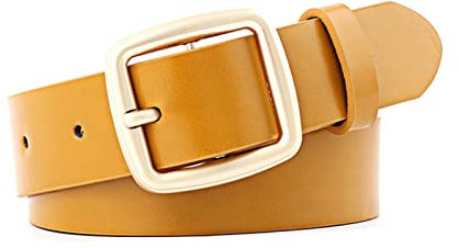 Elegantyl Damengürtel mit quadratischer Schnalle, einfacher Vintage-Bund, verstellbarer Freizeitgürtel, 2,8cm Breite, Damen-Casual-Gürtel, Gelb, 100cm