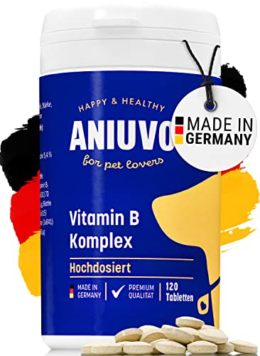 ANIUVO® Vitamin B Komplex Hund [120 Tabletten] für 4 Monate - Hochdosiertes Vitamin B für Hunde - Made in Germany - Hunde Vitamine mit B1, B2, B3, B5, B6, B7, B9 & B12 - Vitamin B Hund