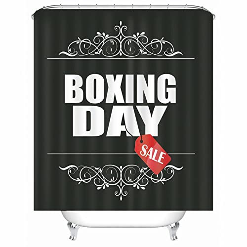 EHOMERY Cortina Baño Ventana Cortina Ducha Impermeable Venta del Día del Boxeo Cortina Baño Larga Cortina Ducha Paraguas Polyester Negro Ojales De Acero Inoxidable Y 12 Ganchos, 120X180Cm
