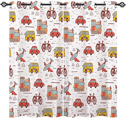 ANHOPE Verkehr Auto Flugzeug Fahrrad Blickdichte Gardinen mit Ösen Thermo Vorhänge Blackout Curtain Kinder Jungen Mädchen Verdunklungsvorhänge Wohnzimmer Schlafzimmer Vorhang 2er Set H 138 x B 117 cm