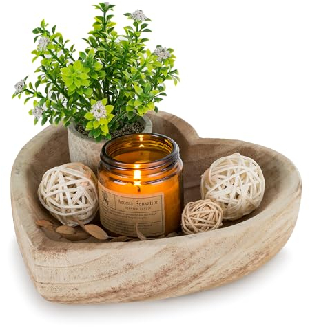 Hanobe Ciotola decorativa in legno per impasto: piccole ciotole a forma di cuore per decorazione ciotola in legno per centrotavola, naturale 19,8 cm