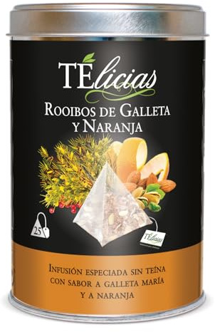La Factoría del Café - Telicias Rooibos de Galleta y Naranja Sin Teína | Muy Agradable de Tomar con un Sabor Sorprendente a Galleta Maria - Ideal para Niños - 25 Unidades