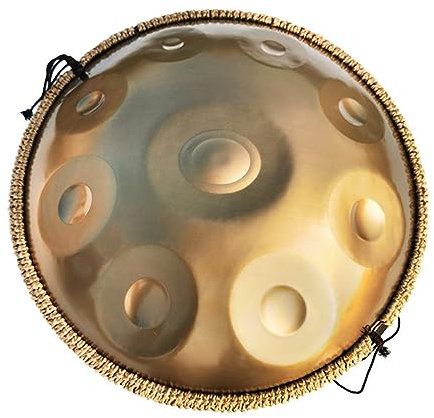 IkErna 56 cm Handpan Trommelinstrument 9 Noten, Kurd Kleines Stahlhandtrommelgold, Mit Weicher Handpfanne 440Hz