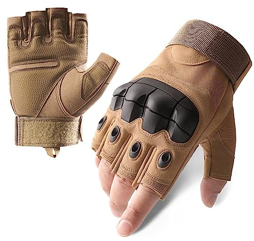 Gants Tactiques Demi-Doigt, Gants Militaires Camouflage, Absorbant les Chocs et Anti-Glissant, Unisexes Gants Extérieur pour Tir, Chasse, Escalade, Randonnée, Camping, Alpinisme, Patinage, Ski