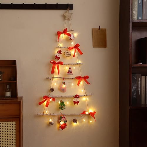 ACAREY Weihnachtsdeko LED Weihnachtsbeleuchtung Aus Holz, 113CM Wand Weihnachtsbaum Beleuchtung Fensterbeleuchtung, LED Lichterkette Sterne Licht Für Innen Außen Weihnachtsdeko Fenster (Rot)