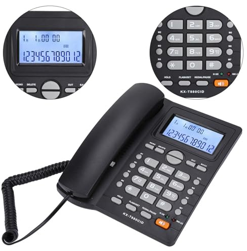 Corded Phone with Caller ID Dual Port 22x22.5x7cm | ABS landline telephone for home, noise cancelling speakerphone, large button desktop phone, LCD display for incoming cal