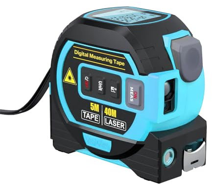 ODIKALA Ruban à mesurer laser 3 en 1, ruban à mesurer laser 40/60m, ruban à mesurer 5 mètres avec bouton multifonction, fonction de mémorisation des données, écran LCD HD (40m Bleu)