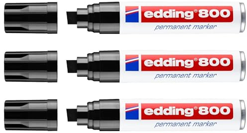 Edding Permanentmarker 800, Schwarz, abgeschrägte Spitze, 4-12 mm, 3 Stück