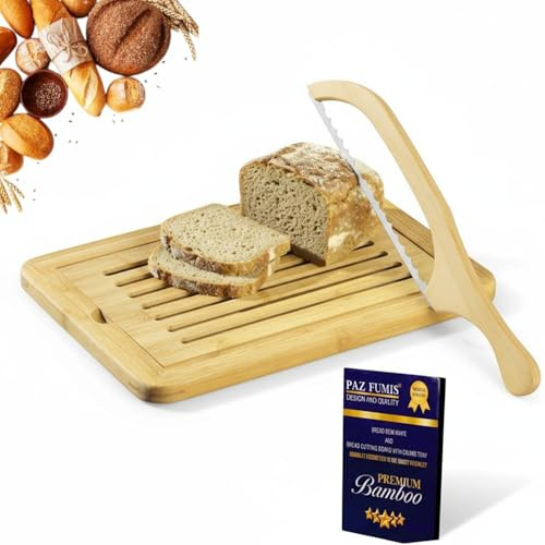 Bread Cutting Board, Bread slicer,Crumb Tray with holder,Bread Serving for Kitchen-Complete set for Slicing Homemade Bread- bow knife (16) Cutting Board (15x9,5) with Crumb