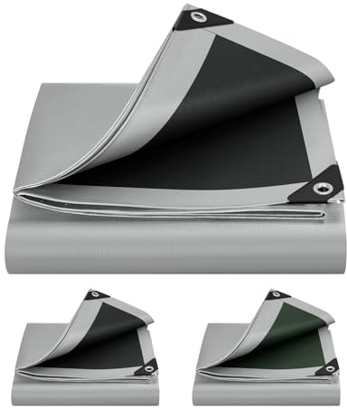 WOLTU Abdeckplane 3x3 m wasserdicht, 280 g/m² PE Schutzplane Gewebeplane mit Ösen, UV stabil reißfest LKW Plane, Mehrzweck Abdeckung für Gartenmöbel Holz Pool Trampolin Auto, Grau-Schwarz