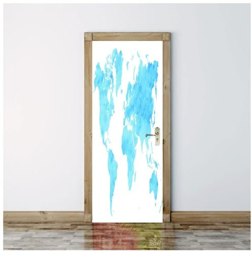 XAONUO 3D Türtapete Selbstklebend Türposter Graffiti Blau Karte Muster 90X210Cm Abnehmbares Diy Vinyl Wasserdichte Selbstklebende Tür Wandtattoos Für Schlafzimmer Büro Badezimmer