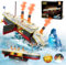 INSOON 2 in 1 Titanic Bauspielzeug mit LED Licht, 1883 Stück Titanic Schiff Mini Baukasten mit Gletscher, Schiff Modell Klemmbausteine Spielzeug, Geschenk für Erwachsene Kinder Jungen Mädchen 8-12+