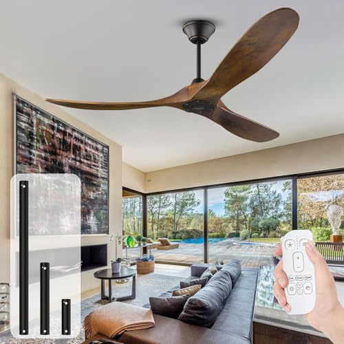 MSHENUED 178cm Großer hölzerner Deckenventilator mit Fernbedienung ohne Licht, rustikaler Deckenventilator für draußen, geräuschloser DC Motor, 8H Timing