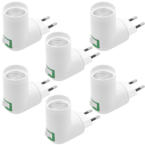 GOIYZTTR Juego de 6 E27 Portalámparas con Interruptor sin Cable, AC 100-230V Adaptador de Bombilla E27 Puede Girar 180°Adecuado para Luces de Cocina y Luces de Interior