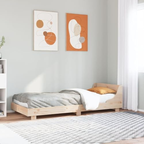 vidaXL Massivholzbett, Holzbett Bett mit Kopfteil, Bettgestell Bettrahmen mit Lattenrost, Einzelbett für Schlafzimmer, 90x190cm Kiefer